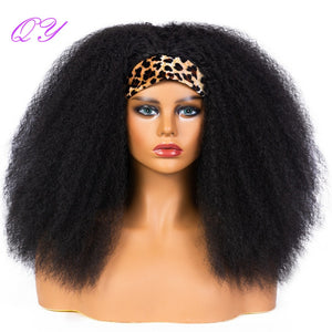 QY Hair Big Afro Kinky Curly Headband Wigs For Women Synthetic Hair Wigs Turban Wrap Hair Style