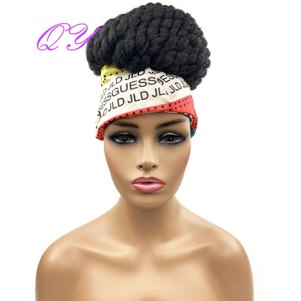 QY Hair Big Afro Kinky Curly Headband Wigs For Women Synthetic Hair Wigs Turban Wrap Hair Style