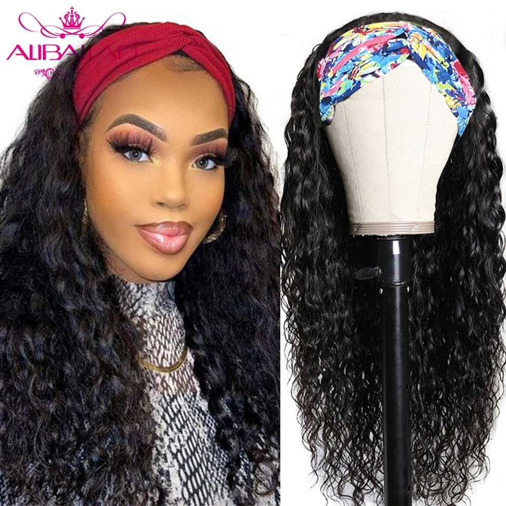 Headband Wig Human Hair Water Wave Glueless Brazilian Remy Wate Curly Headband Half Wigs For Black Women 150% 30 to 36 Inch