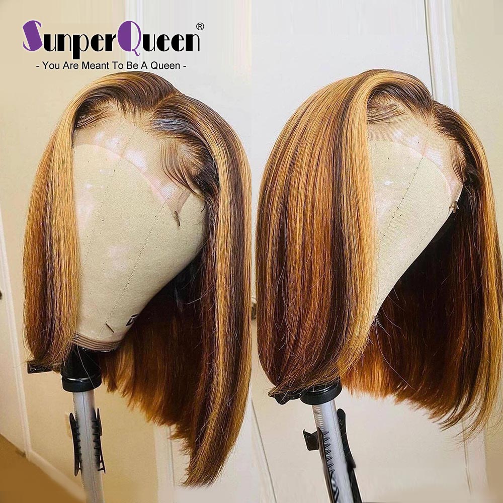 Highlight Wig Human Hair Bob Wigs 13x4 Lace Front Human Hair Wigs Brazilian Straight Remy Colored Short Bob Ombre Human Hair Wig