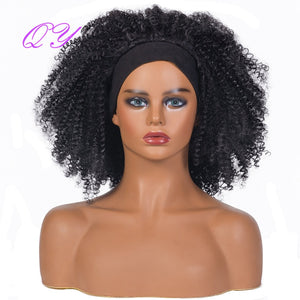 QY Hair Big Afro Kinky Curly Headband Wigs For Women Synthetic Hair Wigs Turban Wrap Hair Style