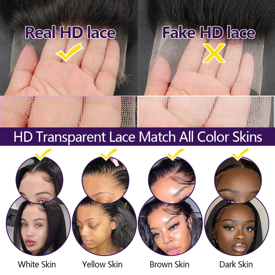 13x6 HD lace Frontal Invisible HD Transparent Lace Melt Skins Straight 6x6 5x5 HD Lace Closure Only Human Hair Remy Pre Plucked