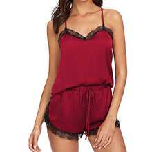 Load image into Gallery viewer, Women Sleepwear Pyjama Sets Sleeveless Strap Lace Trim Satin Cami Top Nightwear Femme Sexy Summer Homewear Sleepwears
