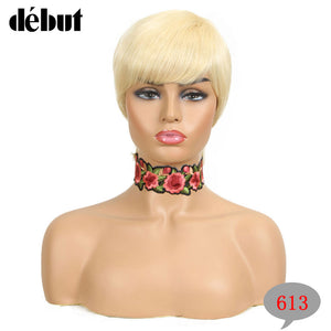 Debut Pixie Cut Human Hair Wigs Brazilian Short Straight Remy Human Hair Piexe Cut Wigs Cheap 613 Blonde Human Hair Full Wigs