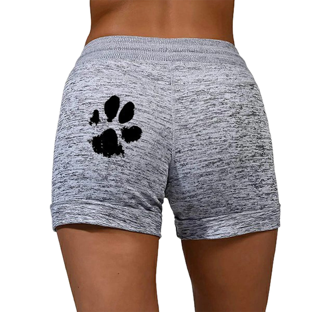 Summer Fast Drying Drawstring cat paw print shorts Lace Up High Waist Elastic Cotton Short Women Beach Casual Sport Shorts