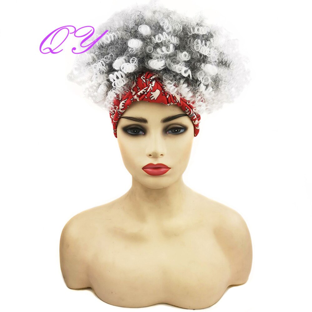 QY Hair Big Afro Kinky Curly Headband Wigs For Women Synthetic Hair Wigs Turban Wrap Hair Style