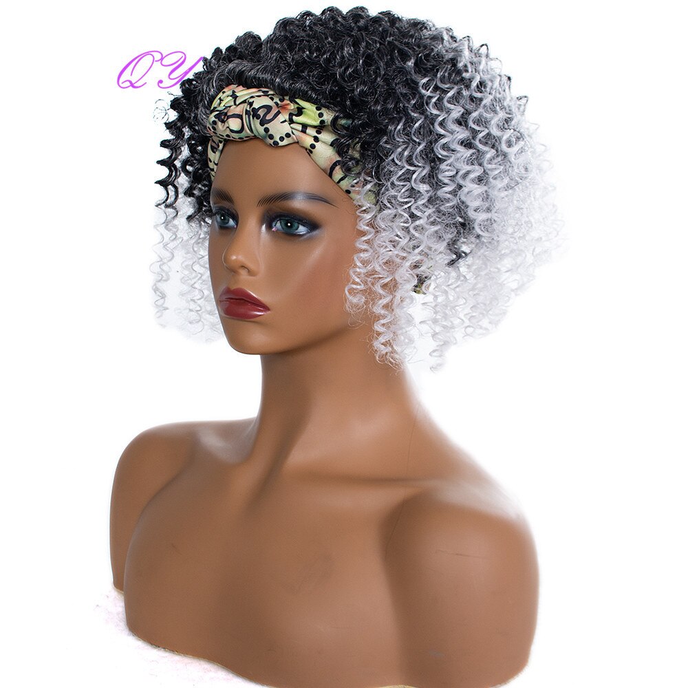 QY Hair Big Afro Kinky Curly Headband Wigs For Women Synthetic Hair Wigs Turban Wrap Hair Style