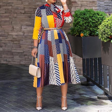 Load image into Gallery viewer, Cutubly Plus Size Loose Casual Dress Printed Long Sleeve Dress Fashion Dresses for Women England Pleated Squsre Collar Dress
