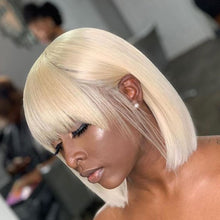 Load image into Gallery viewer, Glueless Short Human Hair Wigs With Bangs BEAUDIVA doheroine Blonde Yellow Purple Brazilian Straight Hair Blonde Short Bob Wigs
