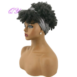 QY Hair Big Afro Kinky Curly Headband Wigs For Women Synthetic Hair Wigs Turban Wrap Hair Style