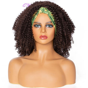 QY Hair Big Afro Kinky Curly Headband Wigs For Women Synthetic Hair Wigs Turban Wrap Hair Style