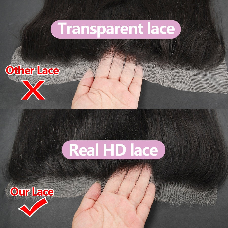 13x6 HD lace Frontal Invisible HD Transparent Lace Melt Skins Straight 6x6 5x5 HD Lace Closure Only Human Hair Remy Pre Plucked