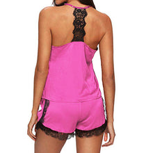 Load image into Gallery viewer, Women Sleepwear Pyjama Sets Sleeveless Strap Lace Trim Satin Cami Top Nightwear Femme Sexy Summer Homewear Sleepwears
