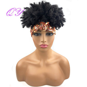 QY Hair Big Afro Kinky Curly Headband Wigs For Women Synthetic Hair Wigs Turban Wrap Hair Style