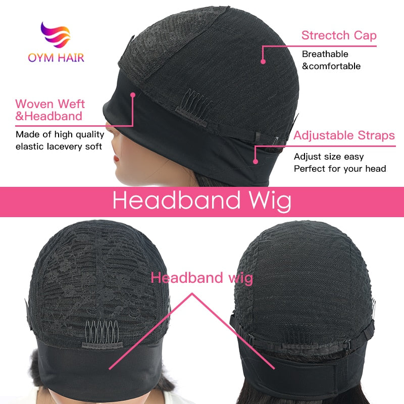 Straight Bob Headband Wig Human Hair Straight Human Hair Wigs For Black Women Machine Made Remy Short Bob Human Hair Wigs