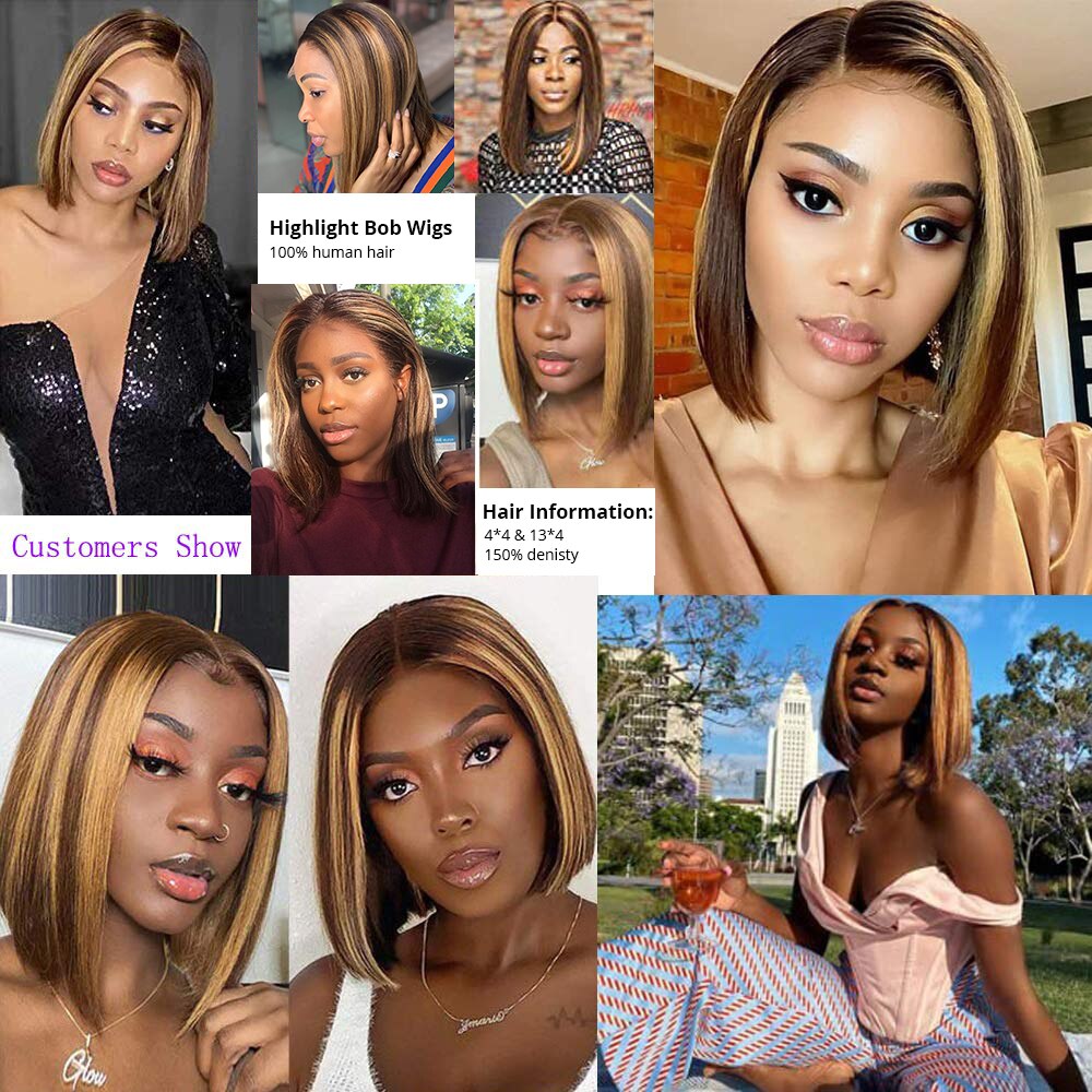 Highlight Wig Human Hair Bob Wigs 13x4 Lace Front Human Hair Wigs Brazilian Straight Remy Colored Short Bob Ombre Human Hair Wig