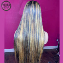 Load image into Gallery viewer, VINIDA STYLE Highlight Straight 150Density Lace Front Human Hair Wigs Scalp Top Closure Wigs With Baby Hair Non-Remy
