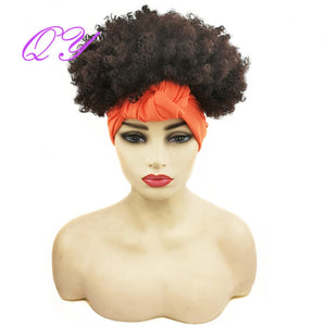 QY Hair Big Afro Kinky Curly Headband Wigs For Women Synthetic Hair Wigs Turban Wrap Hair Style