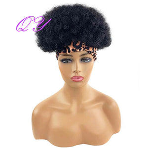 QY Hair Big Afro Kinky Curly Headband Wigs For Women Synthetic Hair Wigs Turban Wrap Hair Style