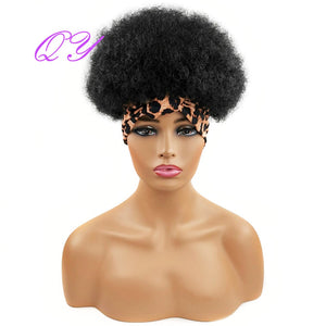 QY Hair Big Afro Kinky Curly Headband Wigs For Women Synthetic Hair Wigs Turban Wrap Hair Style