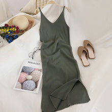 Load image into Gallery viewer, V Neck Solid Knitted Dresses Casual All Match Simple Fashion Korean Women Dress
