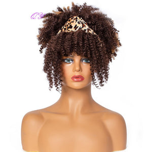 QY Hair Big Afro Kinky Curly Headband Wigs For Women Synthetic Hair Wigs Turban Wrap Hair Style