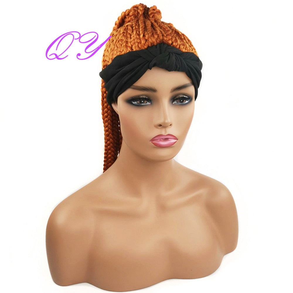 QY Hair Big Afro Kinky Curly Headband Wigs For Women Synthetic Hair Wigs Turban Wrap Hair Style