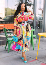 Load image into Gallery viewer, Cutubly Plus Size Loose Casual Dress Printed Long Sleeve Dress Fashion Dresses for Women England Pleated Squsre Collar Dress
