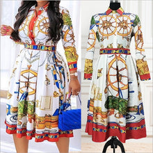 Load image into Gallery viewer, Cutubly Plus Size Loose Casual Dress Printed Long Sleeve Dress Fashion Dresses for Women England Pleated Squsre Collar Dress
