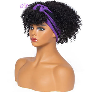 QY Hair Big Afro Kinky Curly Headband Wigs For Women Synthetic Hair Wigs Turban Wrap Hair Style