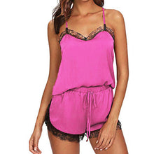 Load image into Gallery viewer, Women Sleepwear Pyjama Sets Sleeveless Strap Lace Trim Satin Cami Top Nightwear Femme Sexy Summer Homewear Sleepwears
