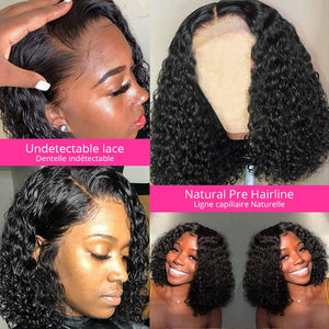 Nicelight Brazilian Water Wave Lace Front Wigs Remy Pre-Plucked Curly Lace Frontal Wigs Human Hair Wet And Wavy Short Bob Wigs