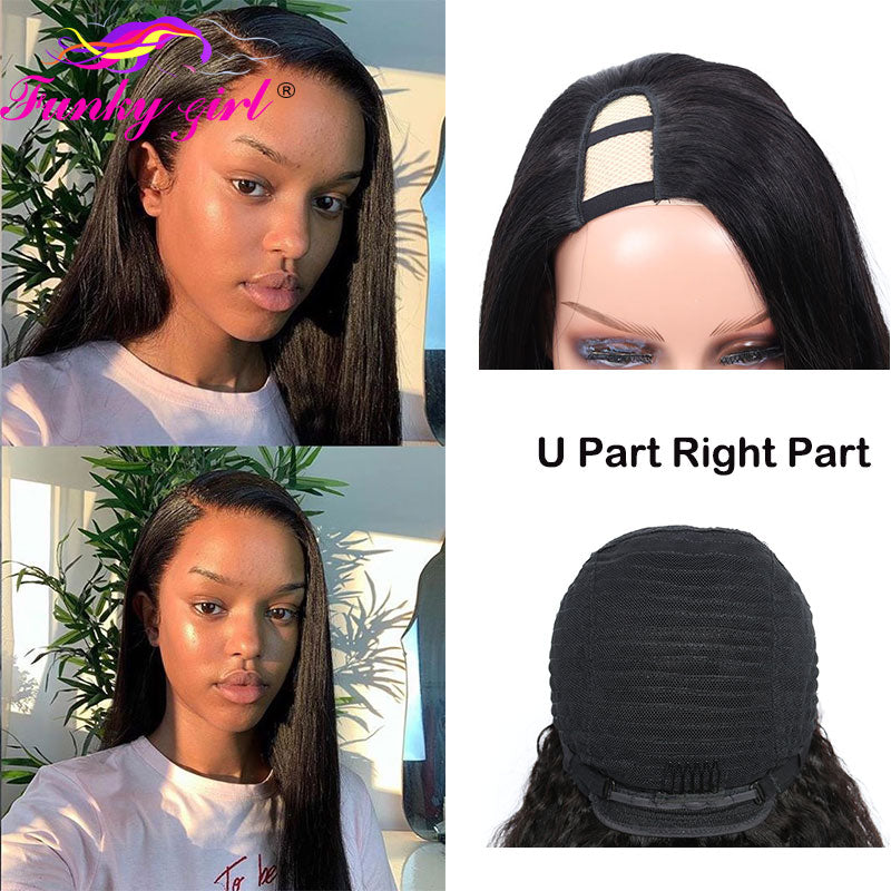 FG Straight U Part 150% Density Natural Brazilian Human Hair Long Wigs Brazilian Straight Wigs Non Lace For Black Women 8-28Inch