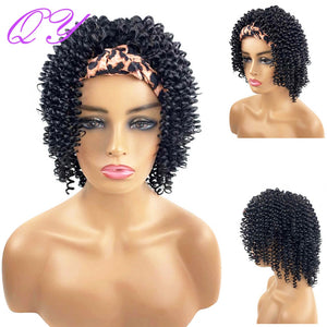 QY Hair Big Afro Kinky Curly Headband Wigs For Women Synthetic Hair Wigs Turban Wrap Hair Style