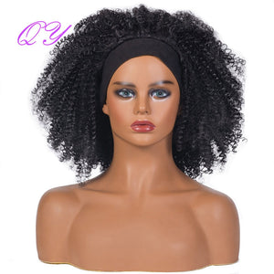 QY Hair Big Afro Kinky Curly Headband Wigs For Women Synthetic Hair Wigs Turban Wrap Hair Style