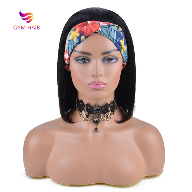 Straight Bob Headband Wig Human Hair Straight Human Hair Wigs For Black Women Machine Made Remy Short Bob Human Hair Wigs