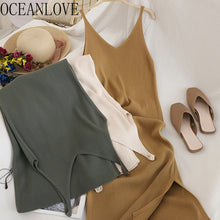Load image into Gallery viewer, V Neck Solid Knitted Dresses Casual All Match Simple Fashion Korean Women Dress
