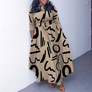 Women's Wear Fall/Winter 2023 New Fashion Temperament Tie African Plus Size Long Skirt Foreign Trade Dress