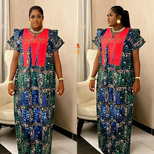 Cross border africa plus size long skirt new women's printed dress alisell embroidery embroidery muslim robe