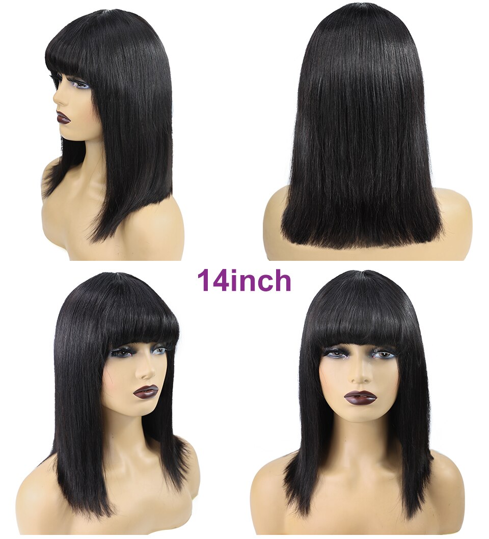 MISIA Straight Bob Human Hair Wigs With Bang Full Machine Made Wigs Brazilian Remy Human Hair Bob Wigs For Woman 14 inch