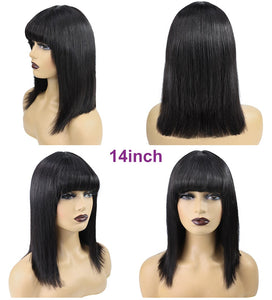 MISIA Straight Bob Human Hair Wigs With Bang Full Machine Made Wigs Brazilian Remy Human Hair Bob Wigs For Woman 14 inch