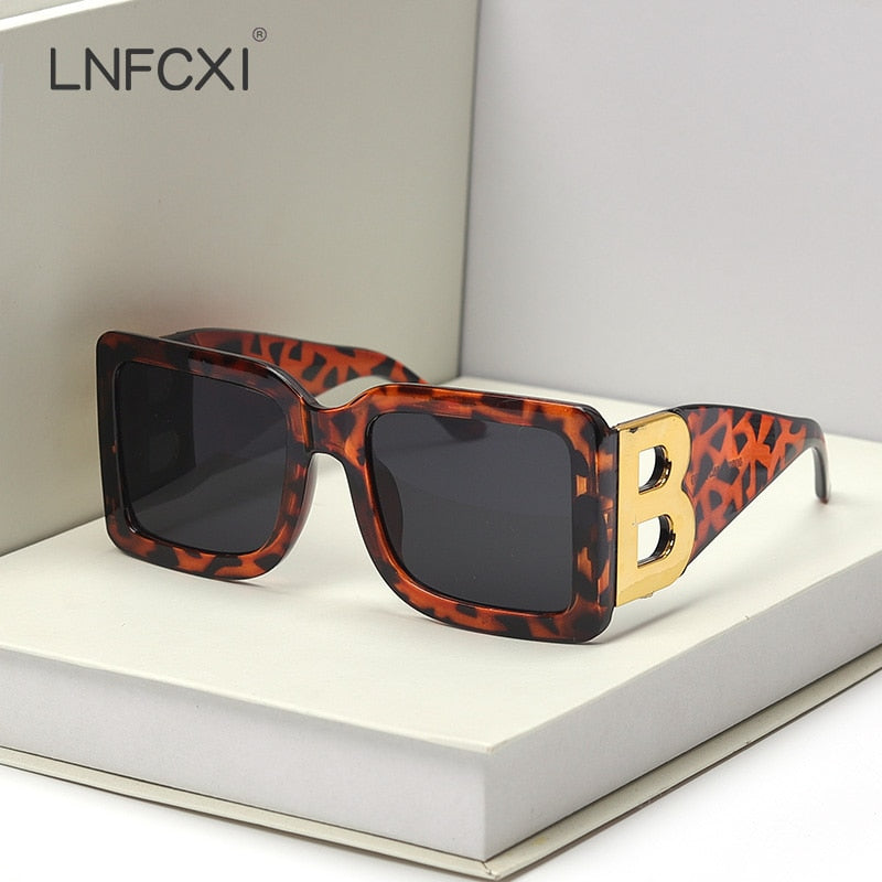 LNFCXI 2021 New Fashion Oversized The Letter B  Square Luxury Trend Sunglasses Women Men Retro rectangle sunglasses gafas de sol