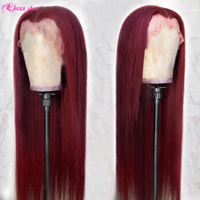 Load image into Gallery viewer, Burgundy 13x4 HD Transparent Lace Front Human Hair Wigs 99J Straight Lace Frontal Wig For Women Pre Plucked Non-Remy Jazz Star

