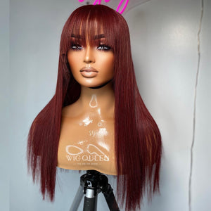 99J Burgundy Red Human Hair Wig With Bangs For Women Straight Remy Bang Wig Human Hair Full Machine Made Colored Human Hair Wigs