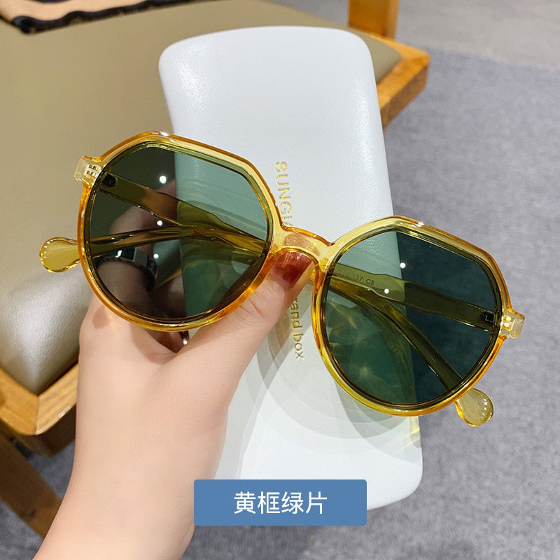 OLOEY Fashion Style All-match Trend Sunglasses Personalized Round Frame Sunglasses Ins Trend Candy Color Big Frame Sunglasses