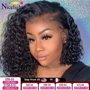 Nicelight Brazilian Water Wave Lace Front Wigs Remy Pre-Plucked Curly Lace Frontal Wigs Human Hair Wet And Wavy Short Bob Wigs