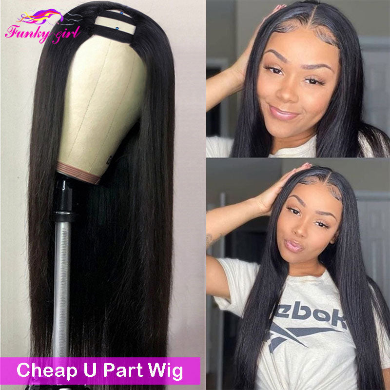 FG Straight U Part 150% Density Natural Brazilian Human Hair Long Wigs Brazilian Straight Wigs Non Lace For Black Women 8-28Inch
