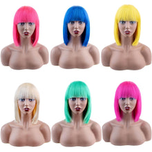 Load image into Gallery viewer, Glueless Short Human Hair Wigs With Bangs BEAUDIVA doheroine Blonde Yellow Purple Brazilian Straight Hair Blonde Short Bob Wigs
