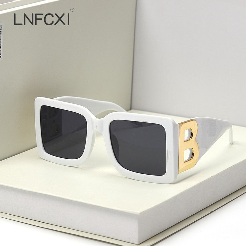 LNFCXI 2021 New Fashion Oversized The Letter B  Square Luxury Trend Sunglasses Women Men Retro rectangle sunglasses gafas de sol