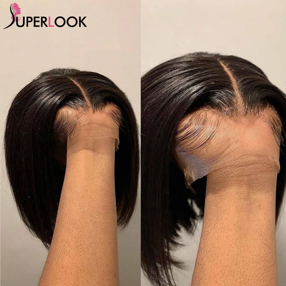 Bob Wig Short Brazilian Bone Silky Straight Human Hair Wigs For Women Natural Wig T Part Lace Bob Human Hair Wig Pre Plucked